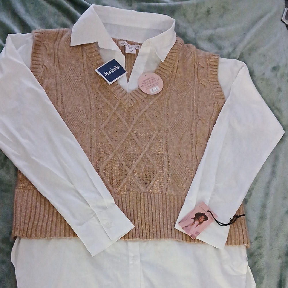 Tan Cable Knit Sweater Vest